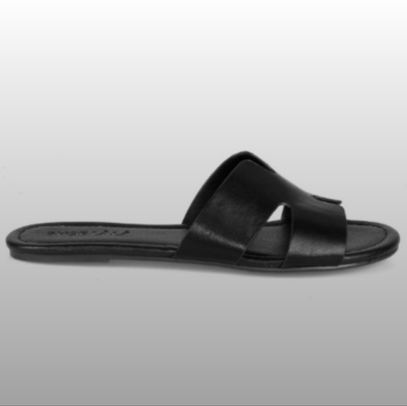 Black Faux Leather Cut Out Sandals - Picture 3 of 5
